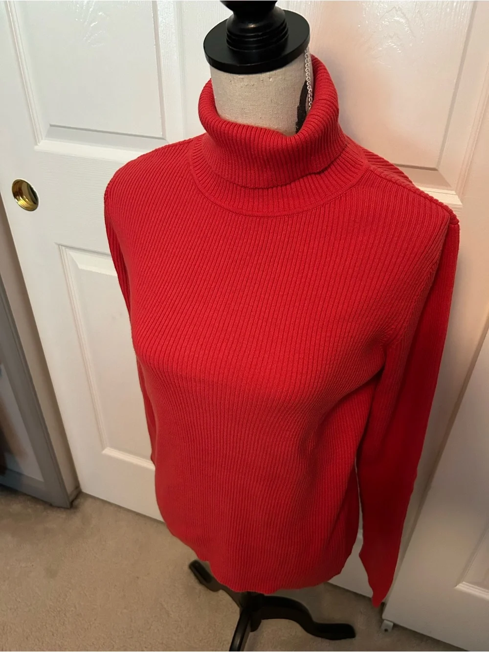 Norm Thompson Classic Ribbed Red/Orange Turtleneck Sweater